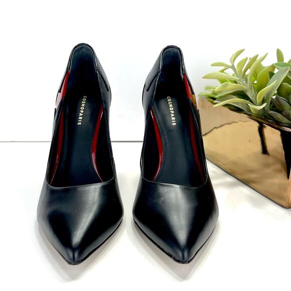 Cosmoparis Stiletto Heel Pump Sz 8 Black & Red Leather Closed Pointed Toe Padded - Picture 12 of 16
